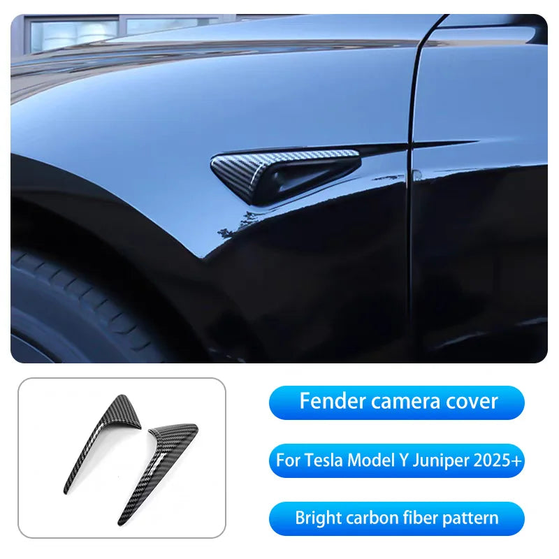For New Tesla Model Y Juniper 2025+ ABS Carbon Pattern Side Camera Cover ABS Leaf Board Sticker Accessories