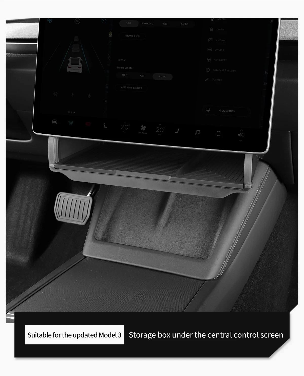 DSI - Car Under Screen Storage Tray for Tesla Model Y & Model 3