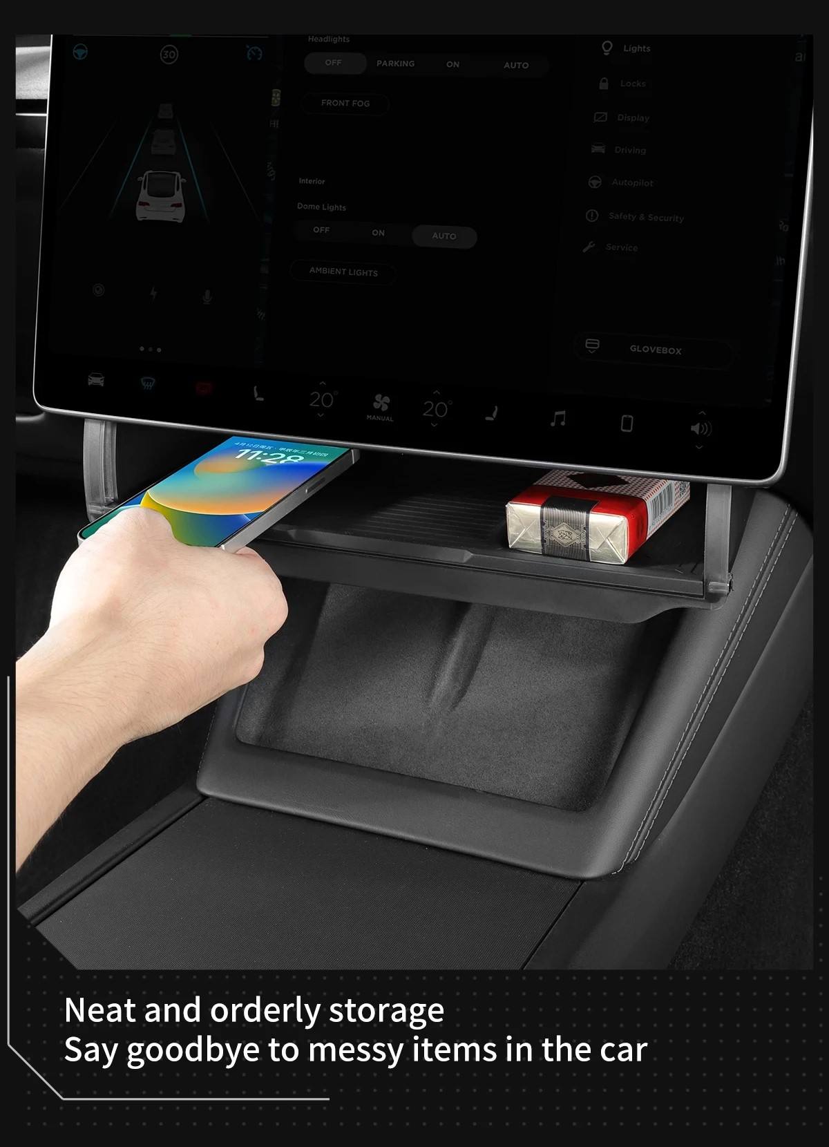 DSI - Car Under Screen Storage Tray for Tesla Model Y & Model 3