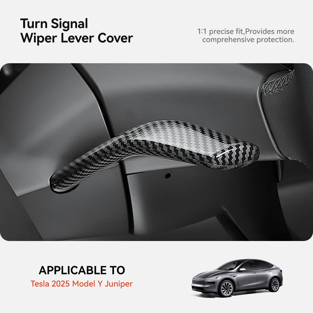 DSI - Carbon Fiber Gear Shift Cover - FITS Tesla Model Y 2025 Juniper Carbon Fiber Gear Shift Cover ABS Steering Lever Handle Protection Shifter Shell Car Decor