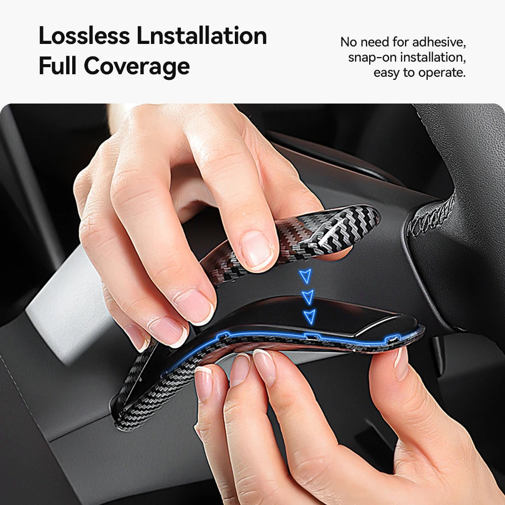 DSI - Carbon Fiber Gear Shift Cover - FITS Tesla Model Y 2025 Juniper Carbon Fiber Gear Shift Cover ABS Steering Lever Handle Protection Shifter Shell Car Decor