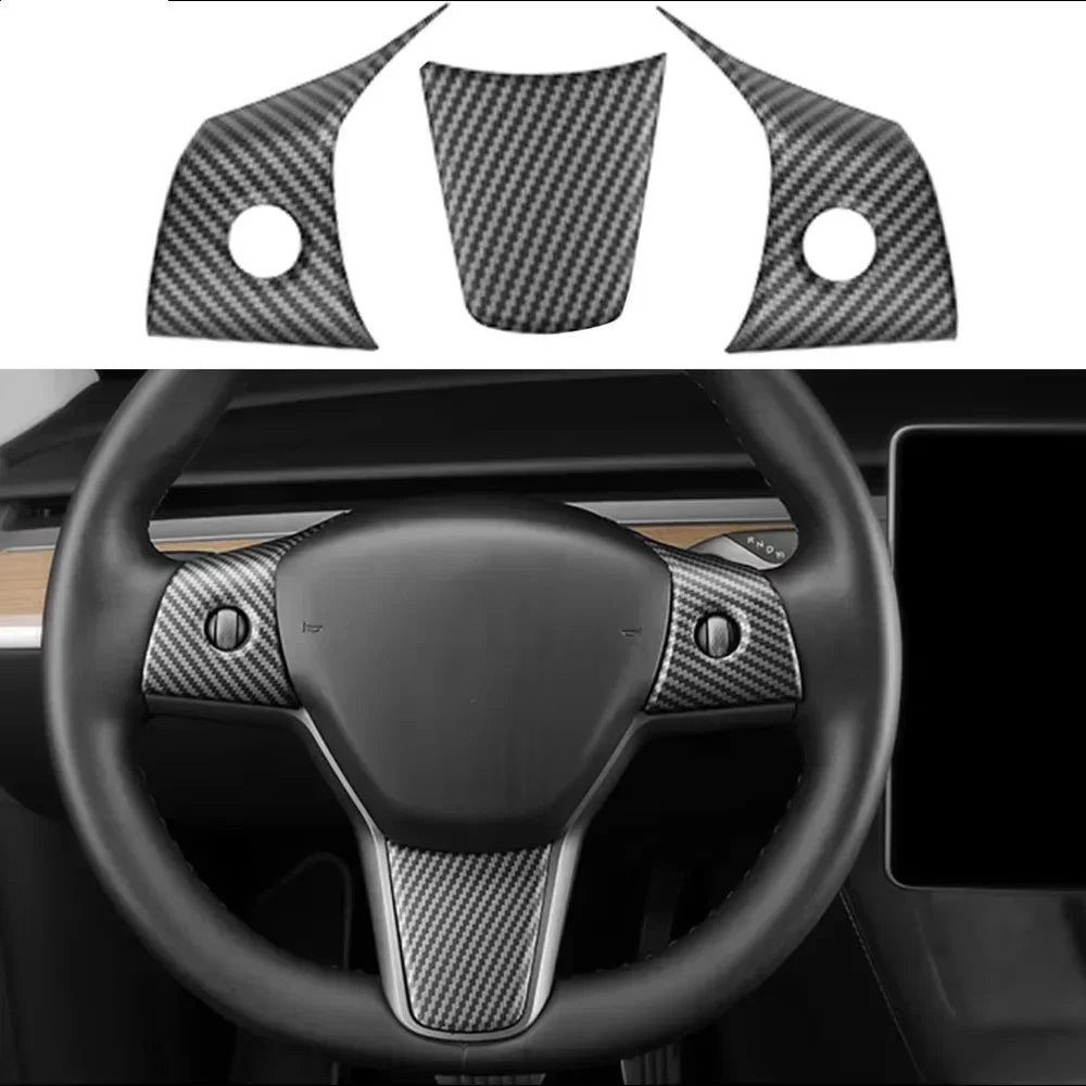 DSI - NEW Steering Wheel Trim Cover For Tesla Model 3/Y Interior Accessories Compatible With Tesla Model 3/Y Carbon Fiber Pattern