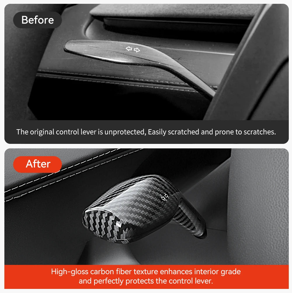 DSI - Carbon Fiber Gear Shift Cover - FITS Tesla Model Y 2025 Juniper Carbon Fiber Gear Shift Cover ABS Steering Lever Handle Protection Shifter Shell Car Decor