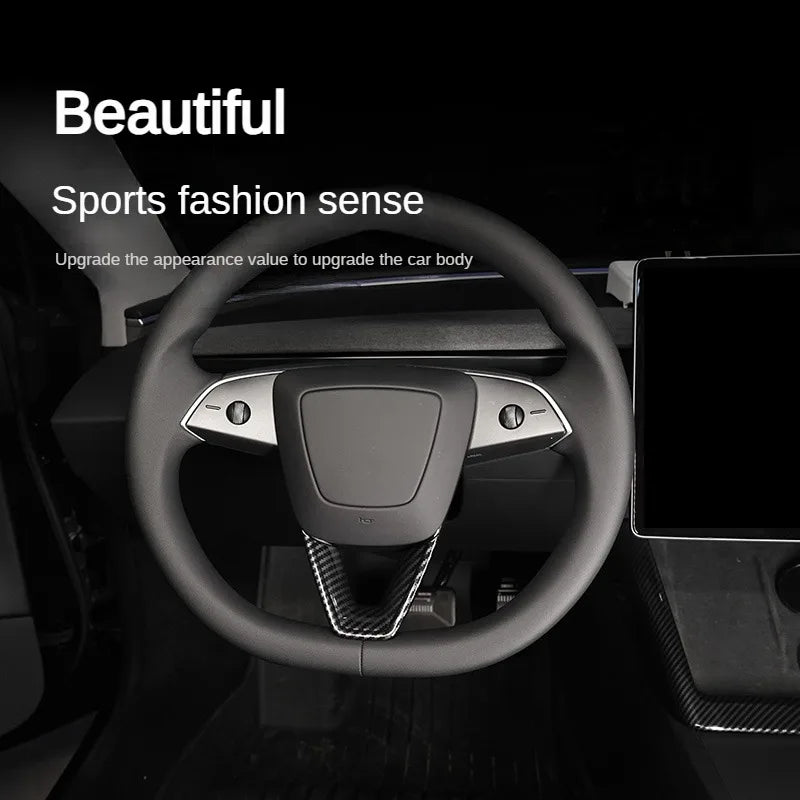 DSI - Steering Wheel Patch FITS Tesla Model 3 Y YL Juniper Highland 2025 2026 U-shaped Protective Cover Trim Sticker ABS Carbon Fiber
