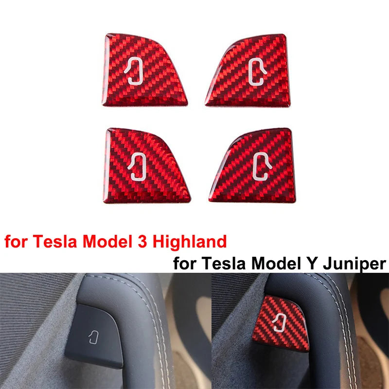 For Tesla Model Y Juniper 2025+ Model 3 Highland 2024 Carbon Fiber Open Door Switch Cover Button Trim Stickers Car Accessories