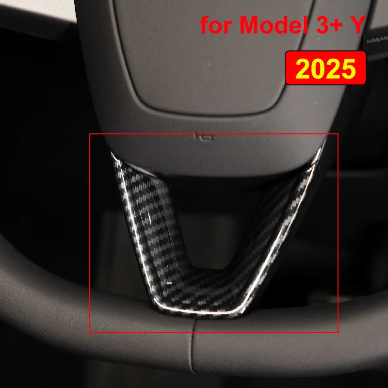 DSI - Steering Wheel Patch FITS Tesla Model 3 Y YL Juniper Highland 2025 2026 U-shaped Protective Cover Trim Sticker ABS Carbon Fiber