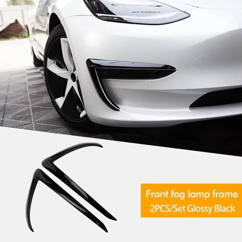 DSI - Tesla Model 3/Y 2017 2018 2019-2023 Glossy Black Carbon Look Car Front Bumper Fog Light Frame Spoiler Decoration/Body Kit