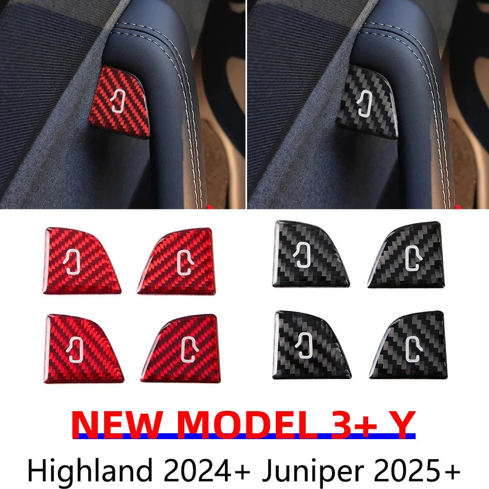 For Tesla Model Y Juniper 2025+ Model 3 Highland 2024 Carbon Fiber Open Door Switch Cover Button Trim Stickers Car Accessories