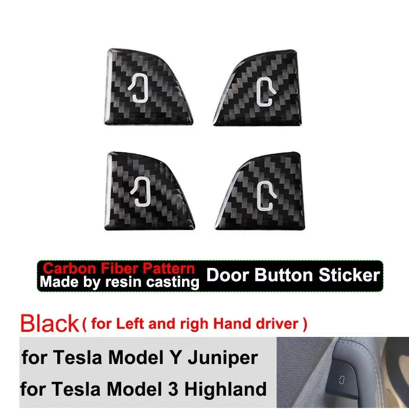 For Tesla Model Y Juniper 2025+ Model 3 Highland 2024 Carbon Fiber Open Door Switch Cover Button Trim Stickers Car Accessories