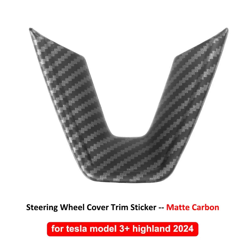 DSI - Steering Wheel Patch FITS Tesla Model 3 Y YL Juniper Highland 2025 2026 U-shaped Protective Cover Trim Sticker ABS Carbon Fiber
